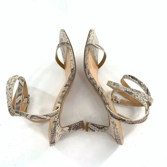 Express heels size 9 gray cream faux vegan leather snakeskin print party - Picture 6 of 12